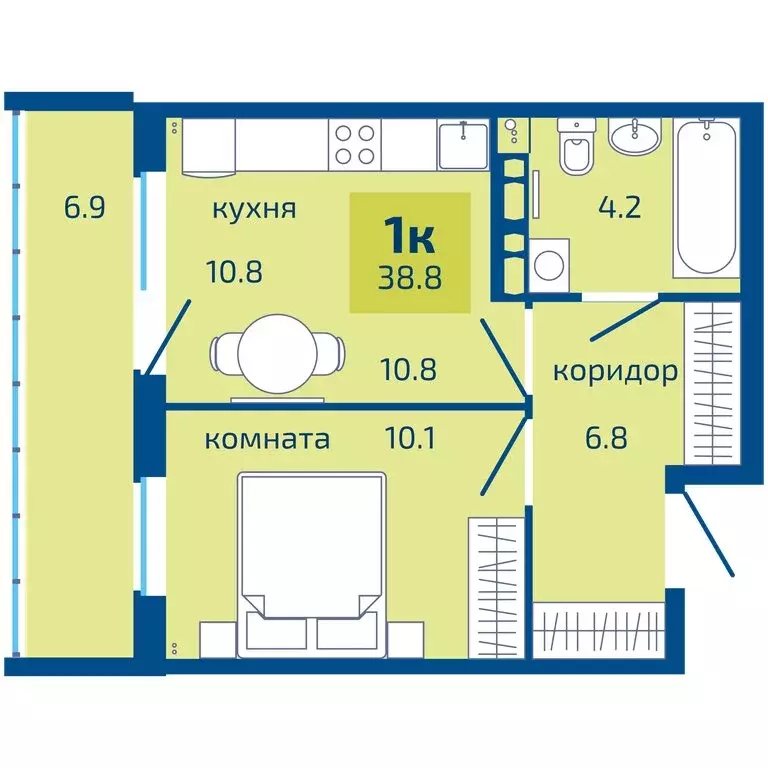 1-комнатная квартира: Пермь, Целинная улица, 59к1 (38.8 м) - Фото 1