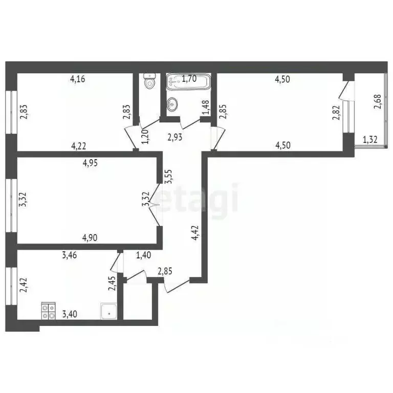 3-к кв. Башкортостан, Стерлитамак Южный мкр, ул. Суханова, 18 (68.0 м) - Фото 1