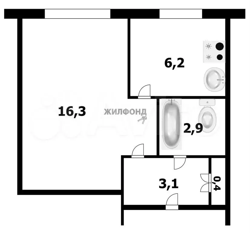 1-к. квартира, 28,6 м, 5/5 эт. - Фото 0