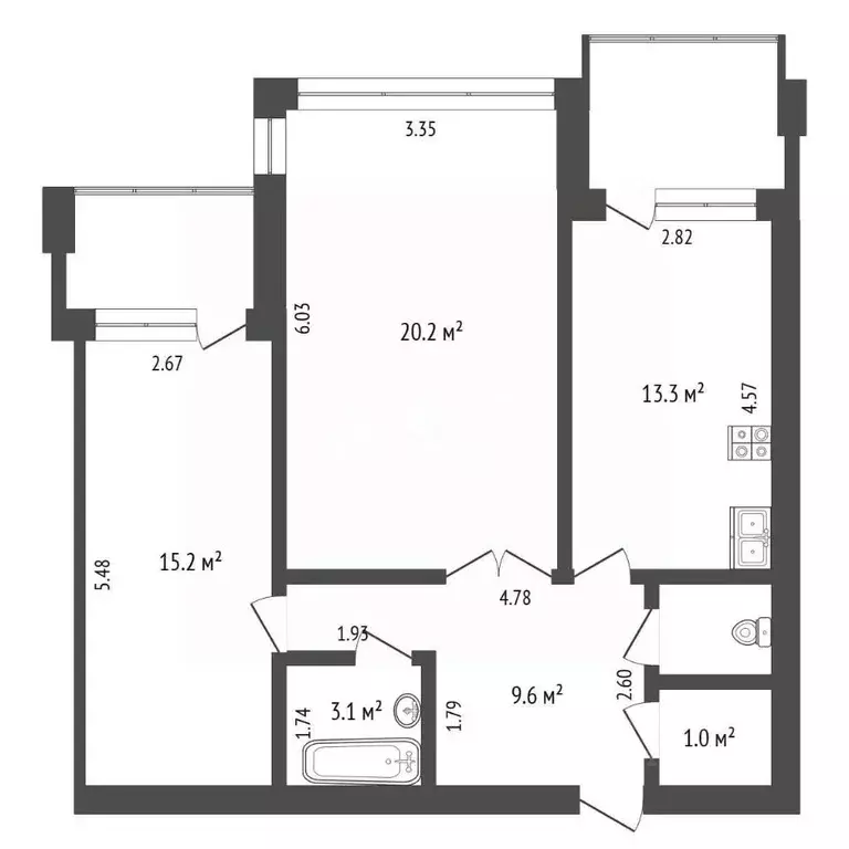 2-к кв. Тюменская область, Тюмень ул. 50 лет Октября, 24к2 (64.2 м) - Фото 1