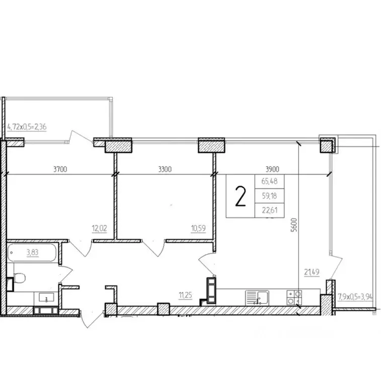 2-к кв. Севастополь ул. Парковая, 15 (65.3 м) - Фото 1