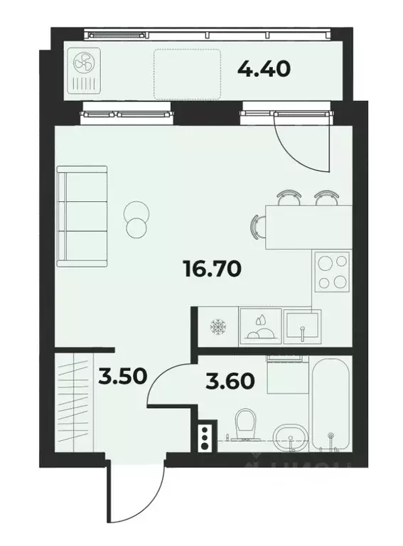 1-к кв. Пермский край, Пермь Верхние Муллы мкр, Сезоны кв-л,  (26.0 м) - Фото 1