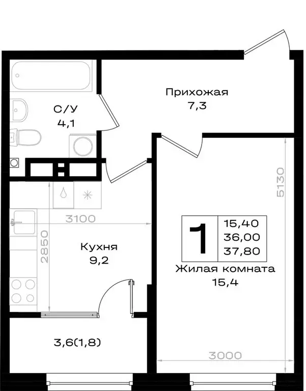 1-комнатная квартира: Аксай, Новый Аксай (37.8 м) - Фото 1