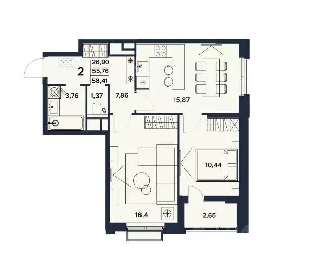 2-к кв. Пензенская область, Пенза Гармония жилой комплекс (58.41 м) - Фото 1