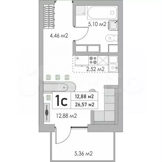 Квартира-студия, 26,6 м, 7/10 эт. - Фото 0