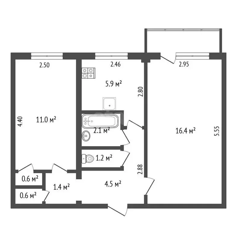 2-комнатная квартира: Петрозаводск, улица Петрова, 13 (46 м) - Фото 1