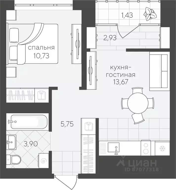 1-к кв. Тюменская область, Тюмень ул. Василия Малкова, 12 (34.0 м) - Фото 0