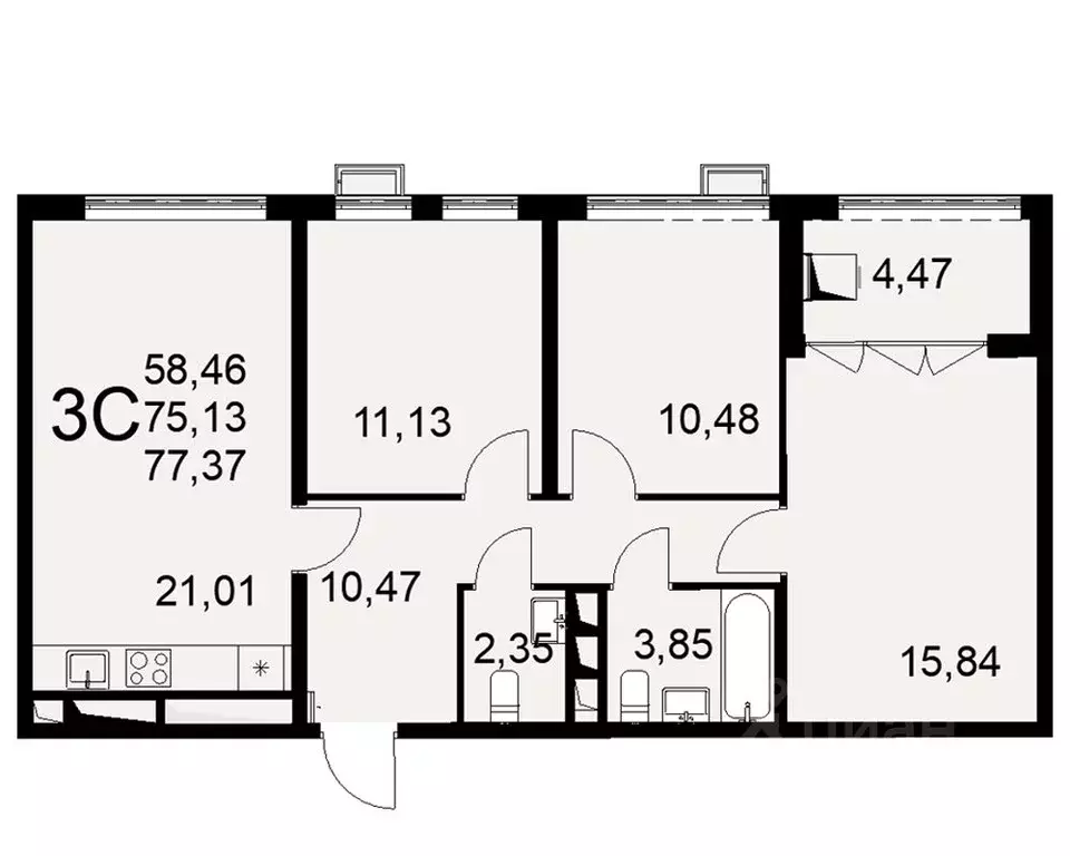 3-к кв. Тульская область, Тула ул. Федора Смирнова, 2 (77.37 м) - Фото 0