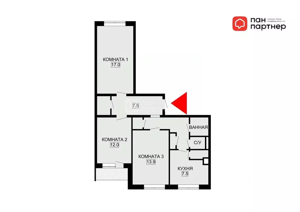 3-к кв. Санкт-Петербург просп. Культуры, 25К3 (71.2 м) - Фото 2