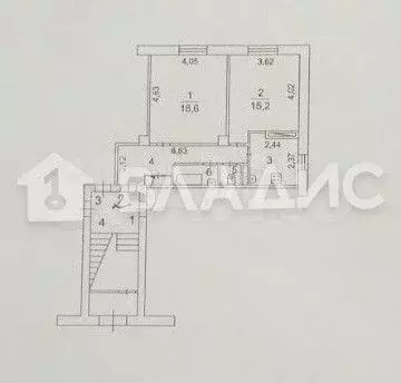 2-к. квартира, 53,7 м, 1/2 эт. - Фото 0