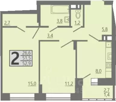 2-к кв. Воронежская область, Семилуки  (52.9 м) - Фото 0