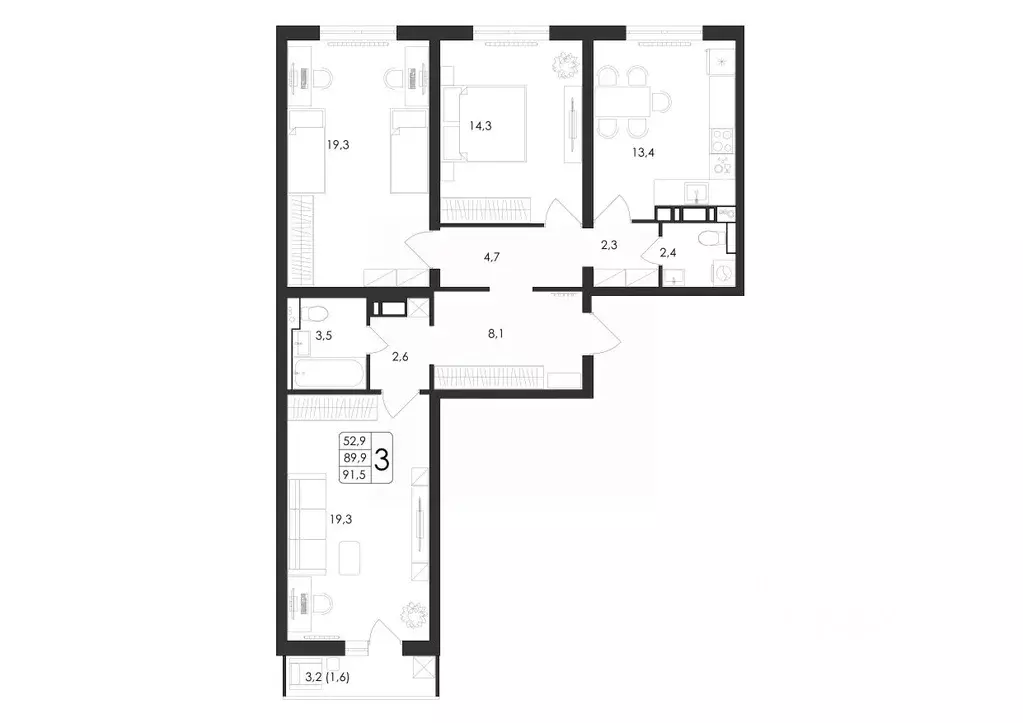 3-к кв. Воронежская область, Воронеж ул. Загоровского, 5/3 (91.5 м) - Фото 0