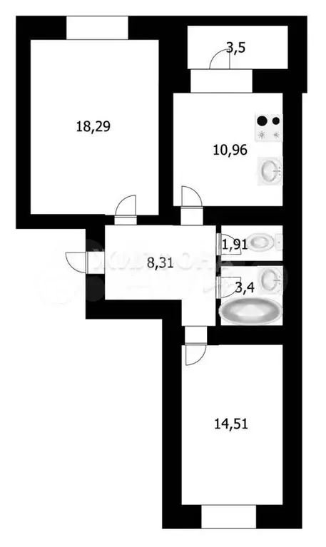 2-к. квартира, 57,6 м, 9/9 эт. - Фото 0