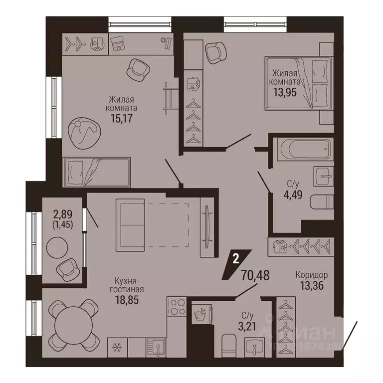 2-к кв. Свердловская область, Екатеринбург Центральный жилрайон, Дом 7 ... - Фото 2