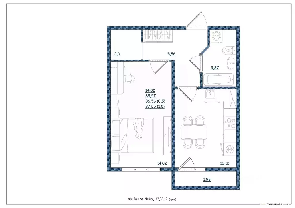 1-к кв. Тверская область, Тверь Новочеркасская ул., 49 (37.55 м) - Фото 1