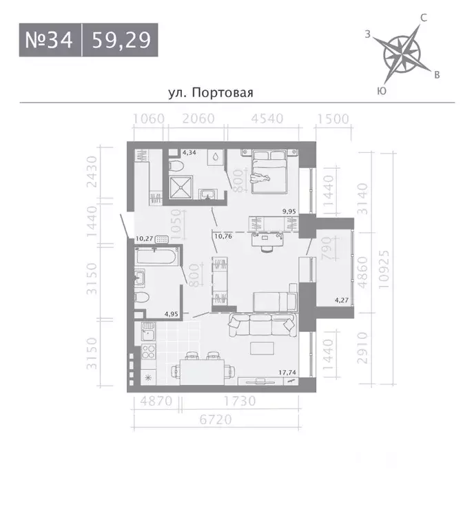 2-к кв. Татарстан, Казань Живи на Портовой жилой комплекс (59.29 м) - Фото 0