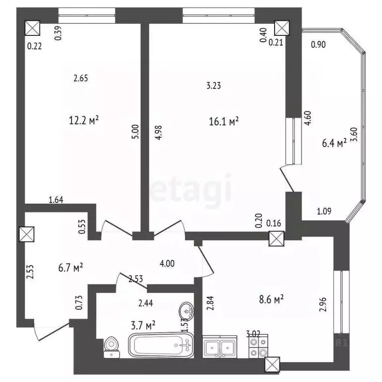 2-к кв. Ростовская область, Ростов-на-Дону ул. Тружеников, 82/6 (47.0 ... - Фото 1