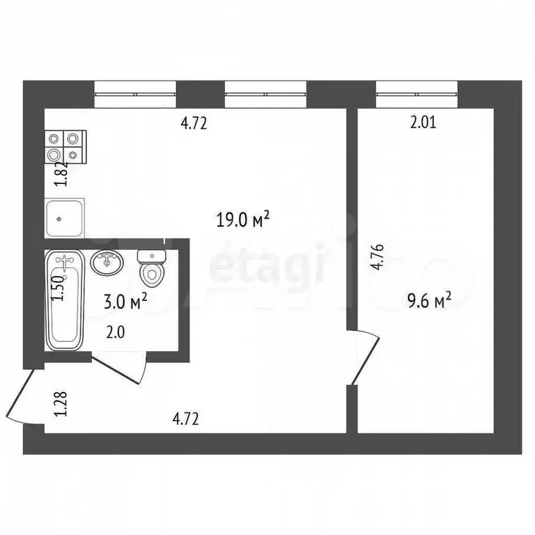 Доля в 2-к. квартире, 32 м, 1/2 эт. - Фото 0