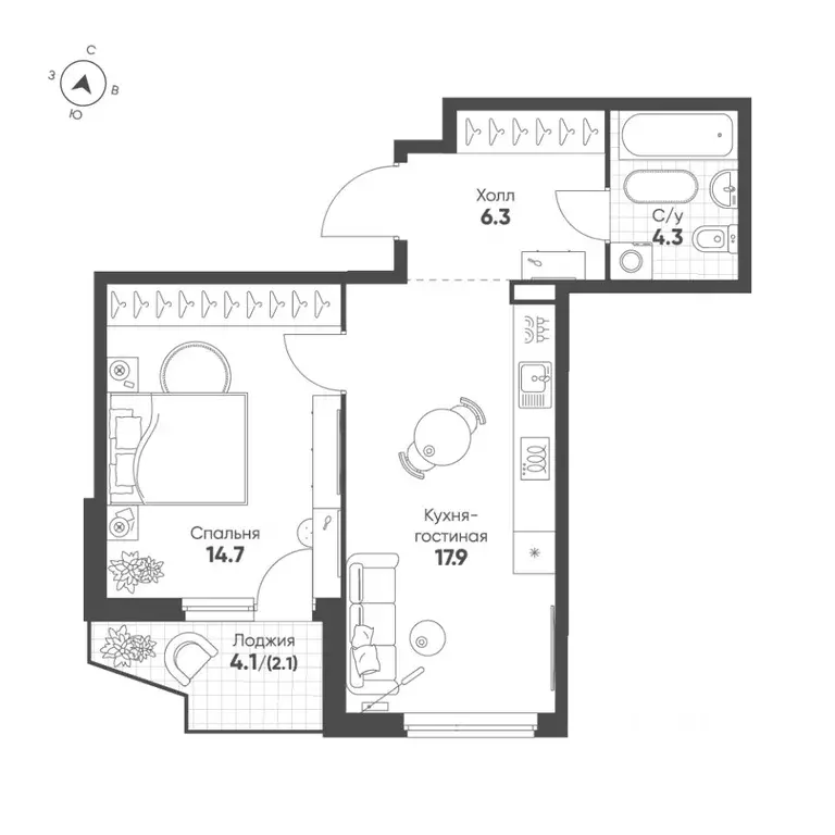 1-к кв. Свердловская область, Екатеринбург Солнечный жилрайон,  (45.3 ... - Фото 1