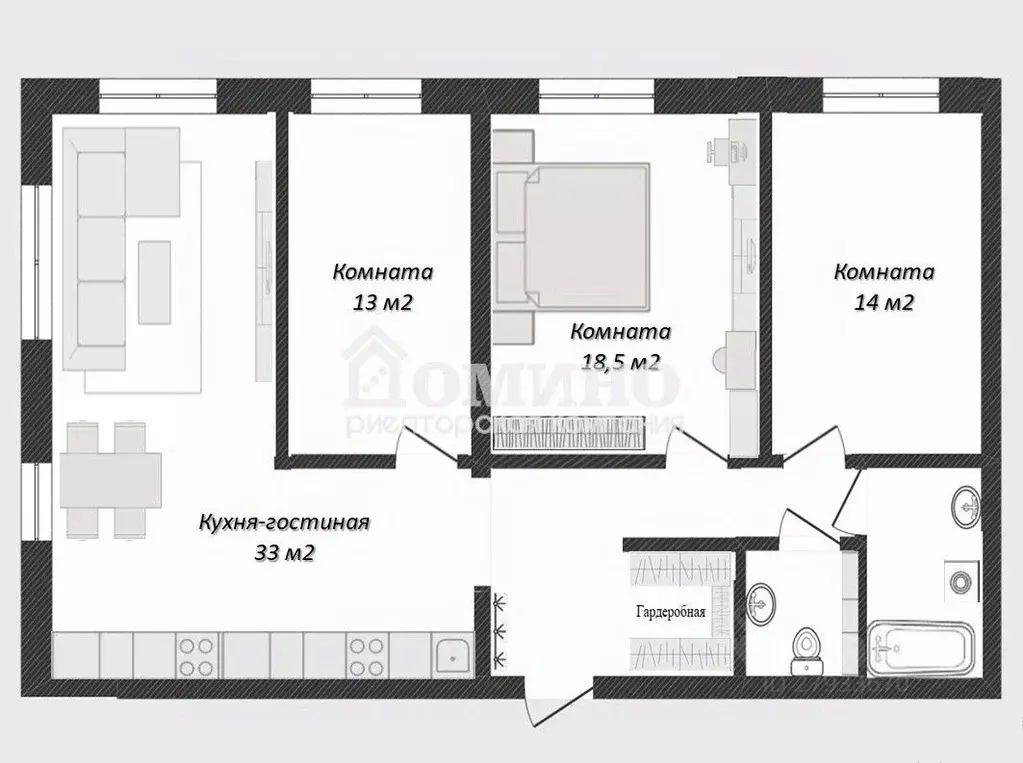 3-к кв. Тюменская область, Тюмень ул. Республики, 204к10 (99.3 м) - Фото 2