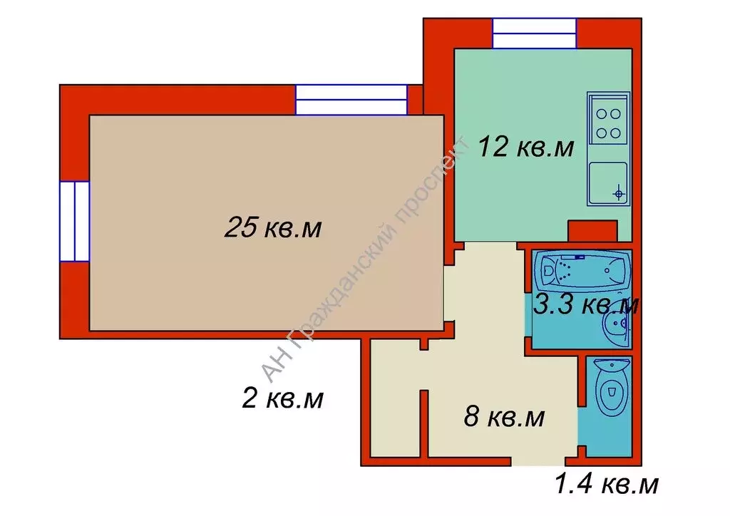 1-комнатная квартира: шлиссельбург, улица чекалова, 47 (51.3 м) - Фото 0