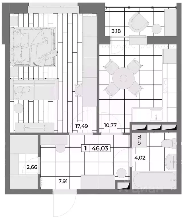 1-к кв. Орловская область, Орел Мясокомбинат мкр,  (44.44 м) - Фото 0