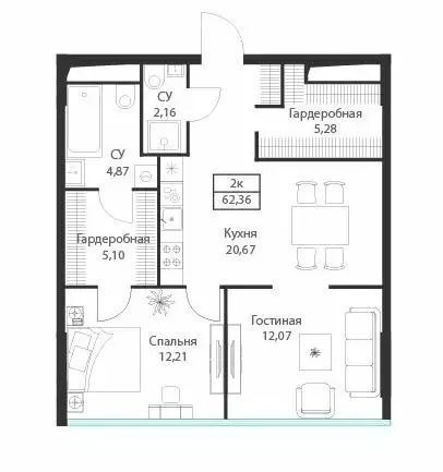 2-комнатная квартира: Москва, улица Академика Ильюшина, 21с5 (62.36 м) - Фото 0