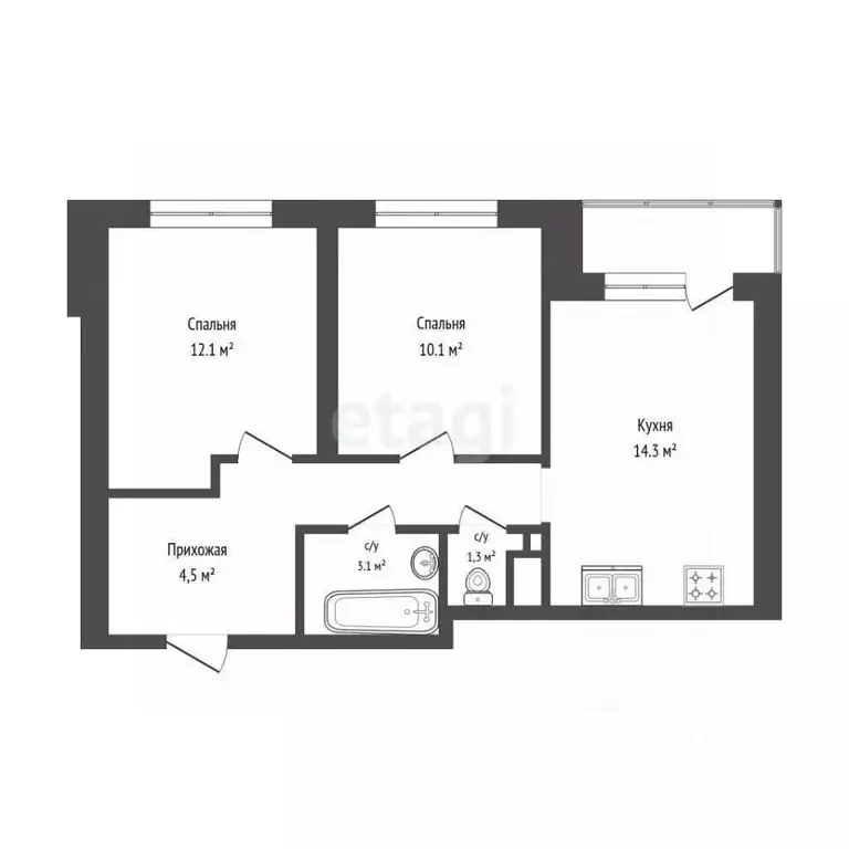 2-к кв. Тюменская область, Тюмень ул. Фармана Салманова, 8 (49.8 м) - Фото 1
