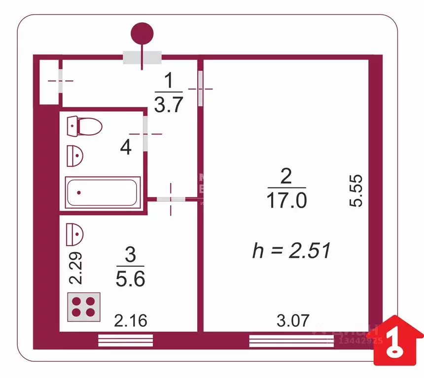 1-к кв. Омская область, Омск просп. Космический, 101к1 (29.8 м) - Фото 2