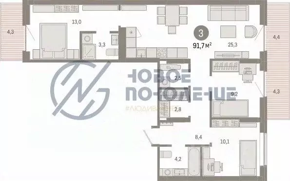 3-к кв. Омская область, Омск  (91.7 м) - Фото 1