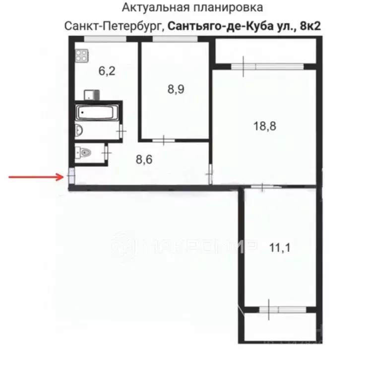 3-к кв. санкт-петербург ул. сантьяго-де-куба, 8к2 (60.0 м) - Фото 1