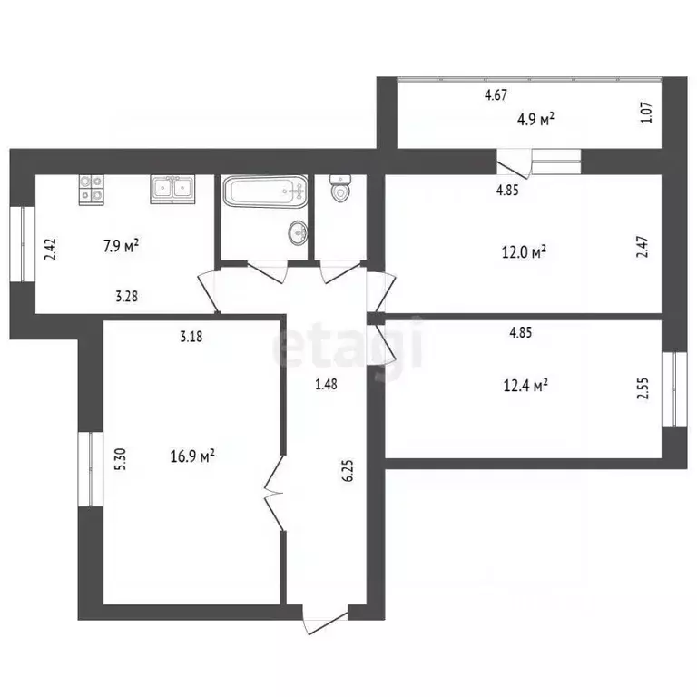 3-к кв. Тюменская область, Тюмень Восточный мкр, ул. Моторостроителей, ... - Фото 2