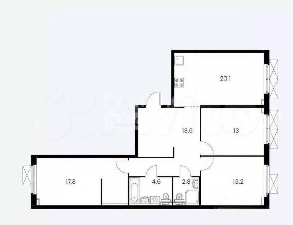 4-к. квартира, 91 м, 14/33 эт. - Фото 0