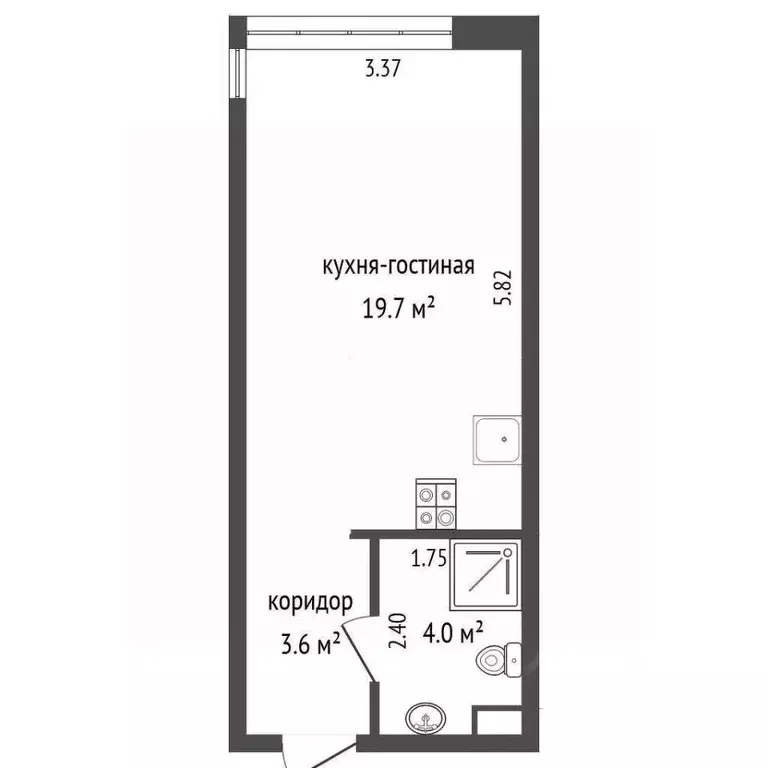 Студия Кемеровская область, Кемерово Ленинградский просп., 46 (27.1 м) - Фото 2
