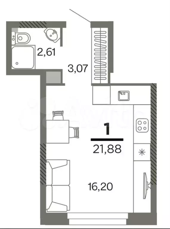 Квартира-студия, 21,9 м, 24/26 эт. - Фото 0