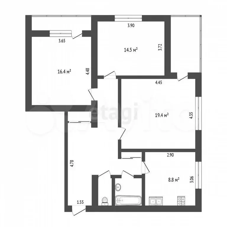 3-к. квартира, 81,4 м, 3/9 эт. - Фото 0