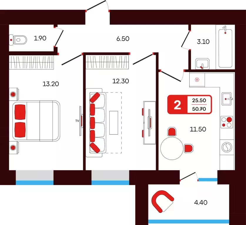 2-к кв. Башкортостан, Туймазы пер. Луначарского, 5 (50.7 м) - Фото 1