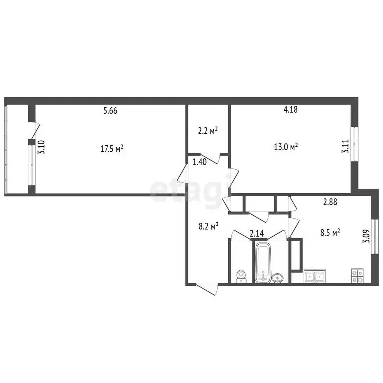 2-комнатная квартира: Гатчина, Рощинская улица, 2А (55.2 м) - Фото 1