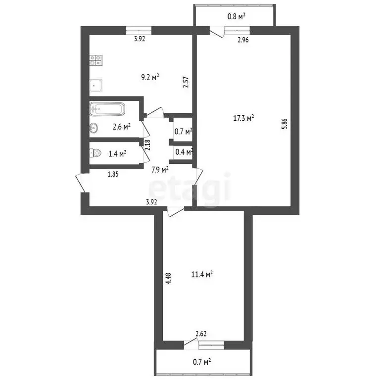2-комнатная квартира: Ишим, Большая улица, 16 (50.9 м) - Фото 1