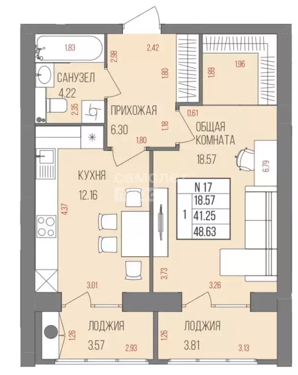 1-комнатная квартира: Йошкар-Ола, улица Анникова, 8Б (48.63 м) - Фото 1