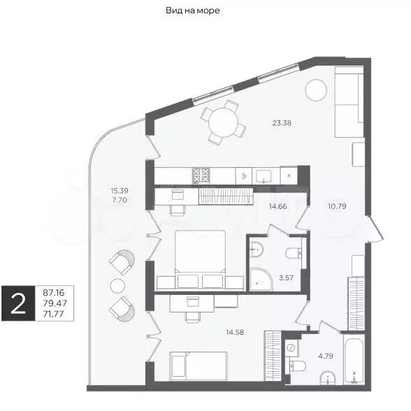 2-к. квартира, 87,2 м, 2/4 эт. - Фото 1