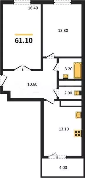 2-к. квартира, 61,1 м, 19/19 эт. - Фото 1