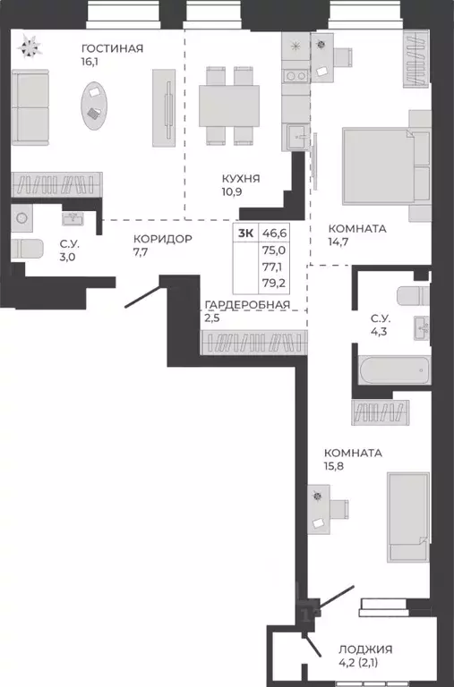3-к кв. Алтайский край, Барнаул тракт Павловский, 251Б (77.1 м) - Фото 0