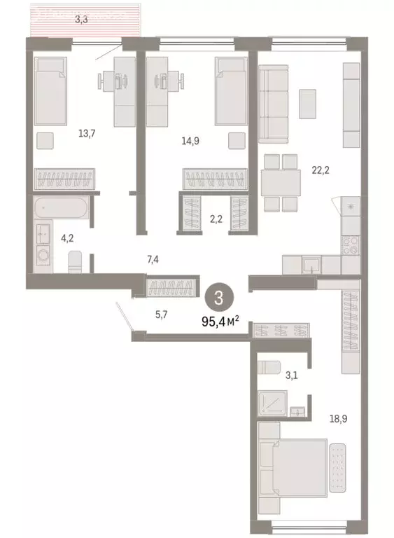 3-комнатная квартира: Новосибирск, Большевистская улица, с49 (95.43 м) - Фото 1