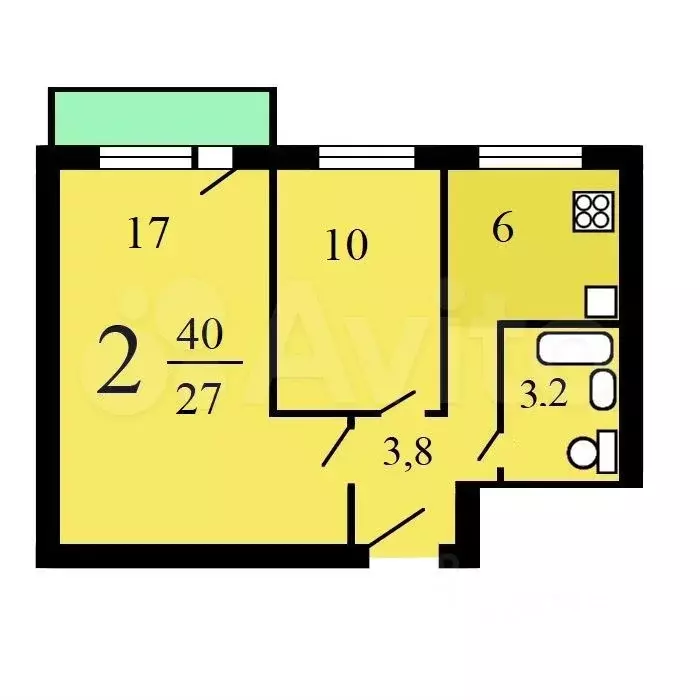 2-к. квартира, 40 м, 3/9 эт. - Фото 0