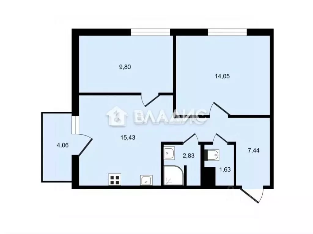 2-к кв. Санкт-Петербург наб. Реки Каменки, 7к3 (51.0 м) - Фото 1