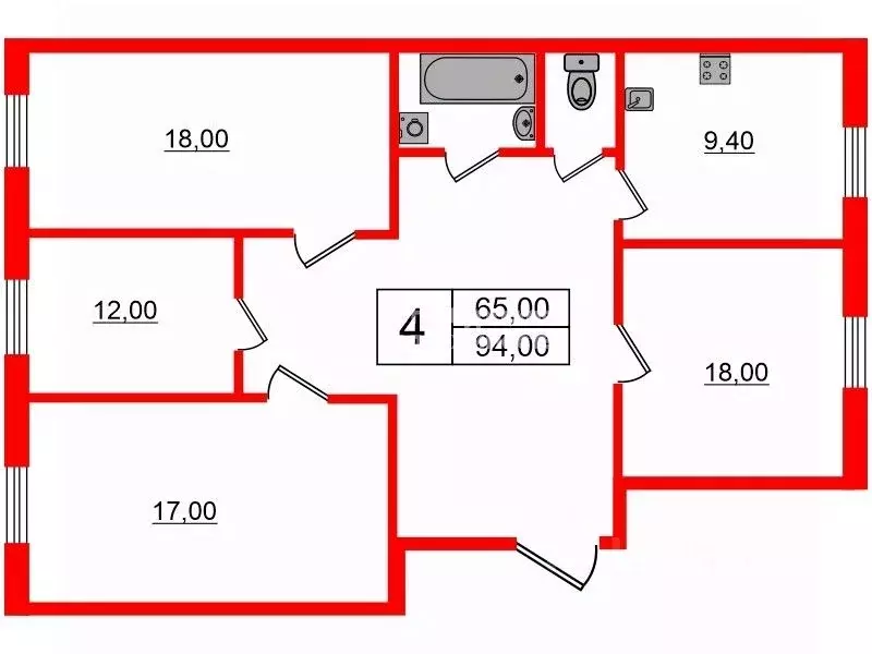 4-к кв. Санкт-Петербург Кондратьевский просп., 18-20 (94.0 м) - Фото 1