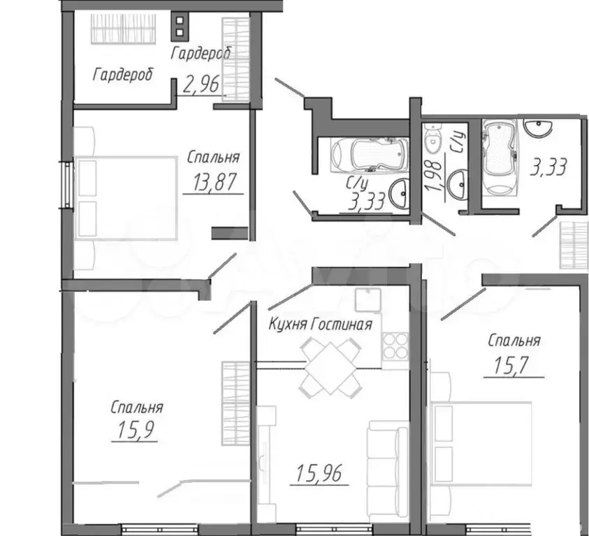 3-к. квартира, 75 м, 3/3 эт. - Фото 1