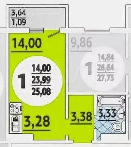 Квартира-студия, 26 м, 16/18 эт. - Фото 0