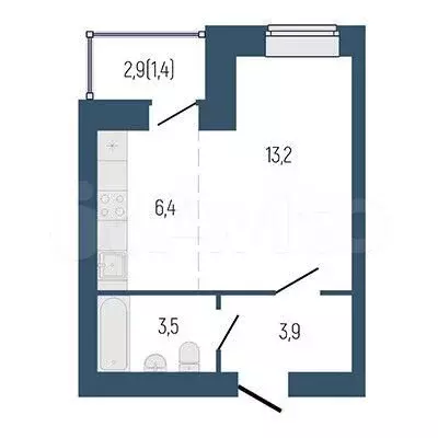 1-к. квартира, 28,7 м, 6/9 эт. - Фото 0